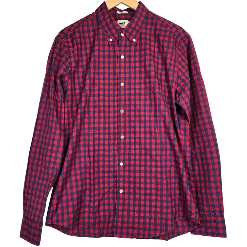J. Crew Slim Secret Wash cotton poplin shirt L Bleecker‎ Gingham Navy Red NIB
